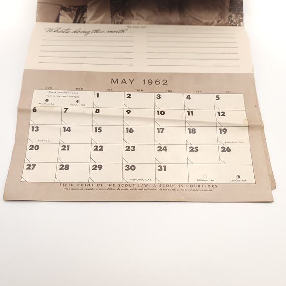 1962 Bernel Hollingsworth Boy Scout Complete Calendar Raton New Mexico - Picture 10 of 16